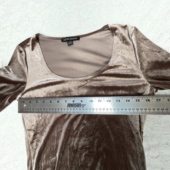 Boston Proper Womens 3/4 Sleeve Velvet Top Blouse Small Brown Stretch Casual - Picture 5 of 9